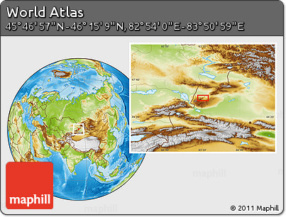 Physical Location Map of the Area around 46° 1' 3" N, 83° 22' 30" E