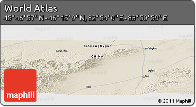 Shaded Relief Panoramic Map of the Area around 46° 1' 3" N, 83° 22' 30" E