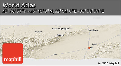 Shaded Relief Panoramic Map of the Area around 46° 1' 3" N, 83° 22' 30" E