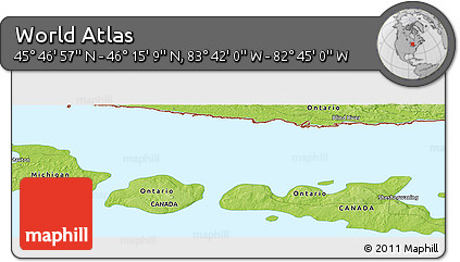 Physical Panoramic Map of the Area around 46° 1' 3" N, 83° 13' 29" W