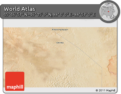 Satellite 3D Map of the Area around 46° 1' 3" N, 88° 28' 29" E