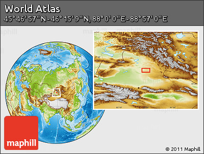 Physical Location Map of the Area around 46° 1' 3" N, 88° 28' 29" E