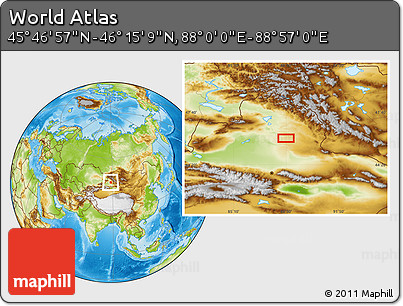 Physical Location Map of the Area around 46° 1' 3" N, 88° 28' 29" E