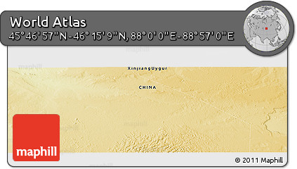 Physical Panoramic Map of the Area around 46° 1' 3" N, 88° 28' 29" E