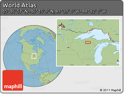 Savanna Style Location Map of the Area around 46° 1' 3" N, 89° 10' 30" W