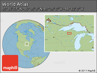 Savanna Style Location Map of the Area around 46° 1' 3" N, 89° 10' 30" W