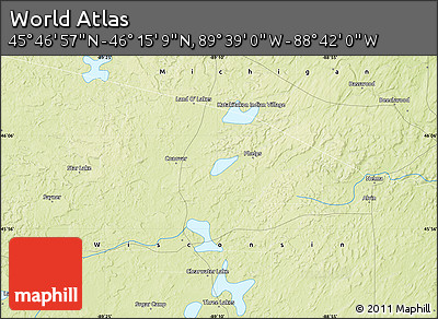 Physical Map of the Area around 46° 1' 3" N, 89° 10' 30" W