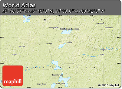 Physical Map of the Area around 46° 1' 3" N, 89° 10' 30" W
