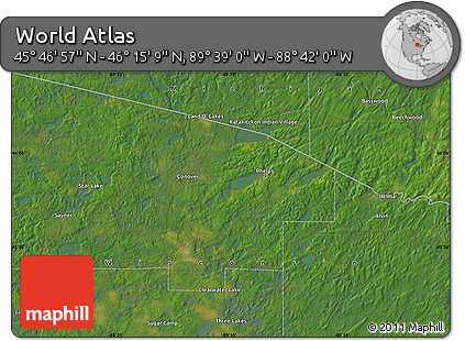 Satellite Map of the Area around 46° 1' 3" N, 89° 10' 30" W