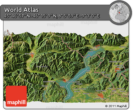 Satellite 3D Map of the Area around 46° 1' 3" N, 8° 34' 29" E