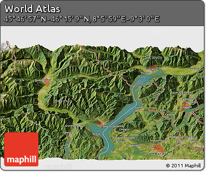 Satellite 3D Map of the Area around 46° 1' 3" N, 8° 34' 29" E