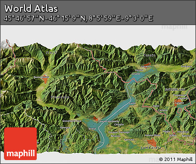 Satellite 3D Map of the Area around 46° 1' 3" N, 8° 34' 29" E