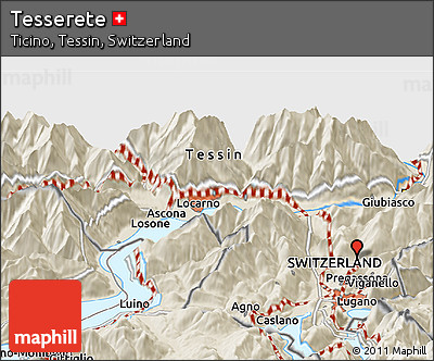 Shaded Relief Panoramic Map of Tesserete