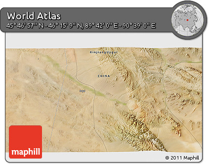 Satellite 3D Map of the Area around 46° 1' 3" N, 90° 10' 30" E