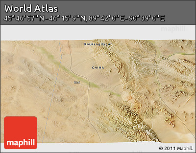 Satellite 3D Map of the Area around 46° 1' 3" N, 90° 10' 30" E