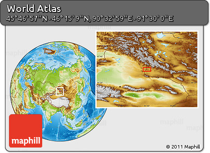 Physical Location Map of the Area around 46° 1' 3" N, 91° 1' 30" E