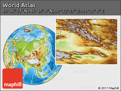 Physical Location Map of the Area around 46° 1' 3" N, 91° 1' 30" E