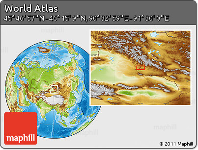 Physical Location Map of the Area around 46° 1' 3" N, 91° 1' 30" E