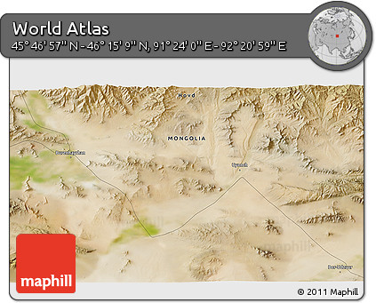 Satellite 3D Map of the Area around 46° 1' 3" N, 91° 52' 30" E
