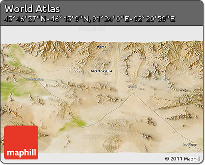 Satellite 3D Map of the Area around 46° 1' 3" N, 91° 52' 30" E