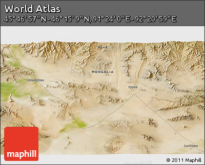 Satellite 3D Map of the Area around 46° 1' 3" N, 91° 52' 30" E
