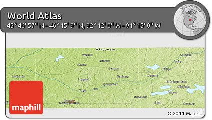 Physical Panoramic Map of the Area around 46° 1' 3" N, 91° 43' 29" W