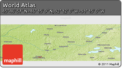 Physical Panoramic Map of the Area around 46° 1' 3" N, 91° 43' 29" W
