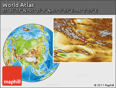 Physical Location Map of the Area around 46° 1' 3" N, 93° 34' 29" E