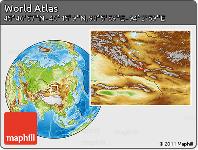 Physical Location Map of the Area around 46° 1' 3" N, 93° 34' 29" E