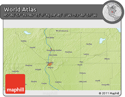 Physical 3D Map of the Area around 46° 1' 3" N, 94° 16' 30" W