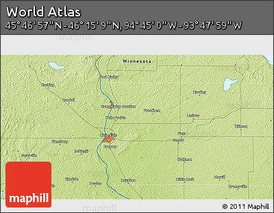 Physical 3D Map of the Area around 46° 1' 3" N, 94° 16' 30" W