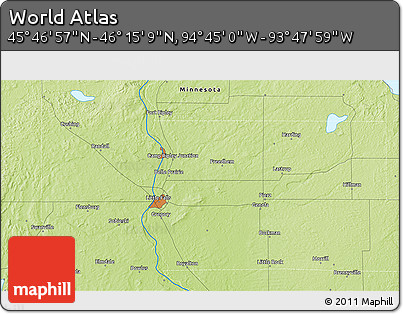 Physical 3D Map of the Area around 46° 1' 3" N, 94° 16' 30" W