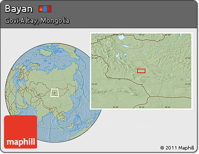 Savanna Style Location Map of Bayan, hill shading