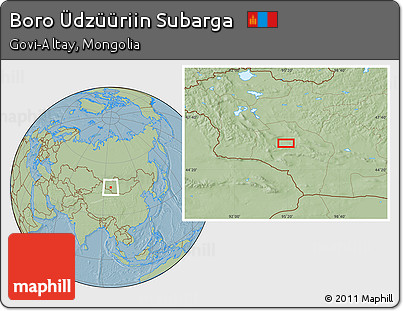 Savanna Style Location Map of Boro Üdzüüriin Subarga, hill shading