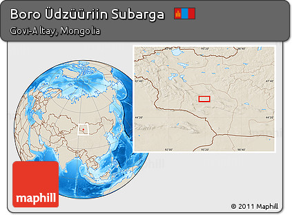 Shaded Relief Location Map of Boro Üdzüüriin Subarga