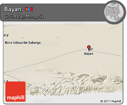 Shaded Relief Panoramic Map of Bayan