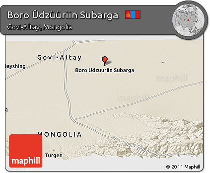 Shaded Relief Panoramic Map of Boro Üdzüüriin Subarga