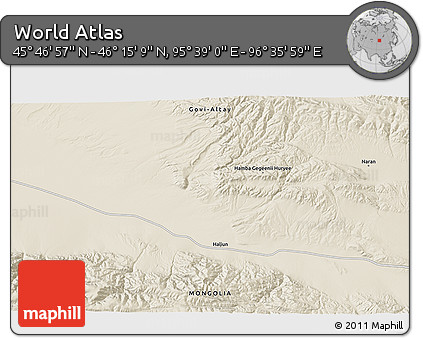 Shaded Relief 3D Map of the Area around 46° 1' 3" N, 96° 7' 30" E
