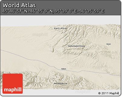 Shaded Relief 3D Map of the Area around 46° 1' 3" N, 96° 7' 30" E
