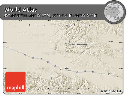 Shaded Relief Map of the Area around 46° 1' 3" N, 96° 7' 30" E