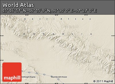 Shaded Relief Map of the Area around 46° 1' 3" N, 96° 58' 29" E