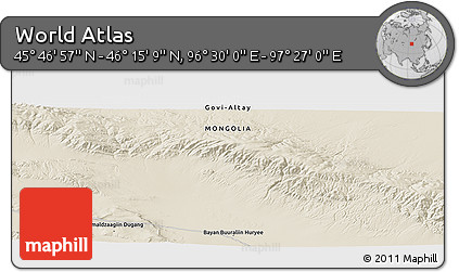 Shaded Relief Panoramic Map of the Area around 46° 1' 3" N, 96° 58' 29" E