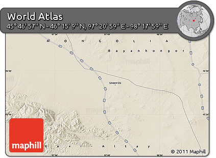 Shaded Relief Map of the Area around 46° 1' 3" N, 97° 49' 29" E