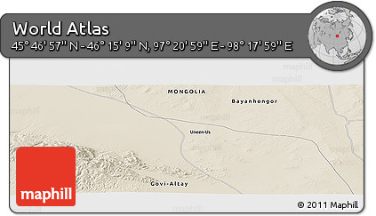 Shaded Relief Panoramic Map of the Area around 46° 1' 3" N, 97° 49' 29" E