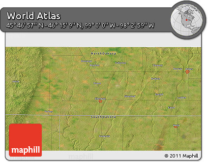 Satellite 3D Map of the Area around 46° 1' 3" N, 98° 31' 30" W
