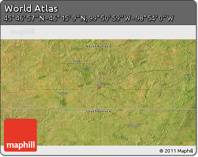 Satellite 3D Map of the Area around 46° 1' 3" N, 99° 22' 30" W