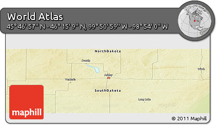 Physical Panoramic Map of the Area around 46° 1' 3" N, 99° 22' 30" W