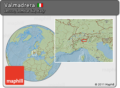 Savanna Style Location Map of Valmadrera, hill shading