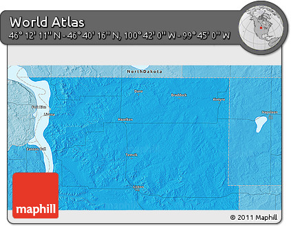 Political 3D Map of the Area around 46° 26' 14" N, 100° 13' 29" W