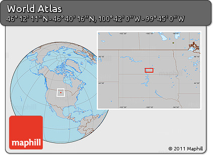 Gray Location Map of the Area around 46° 26' 14" N, 100° 13' 29" W